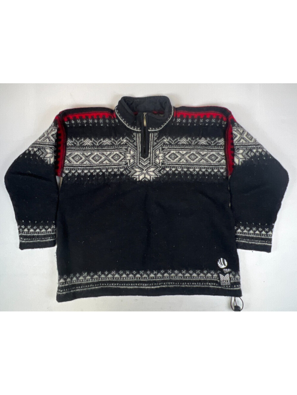 Vintage Dale of Norway Sweater Men's Large Black Wool Nordic 1/4 Zip Drawstring